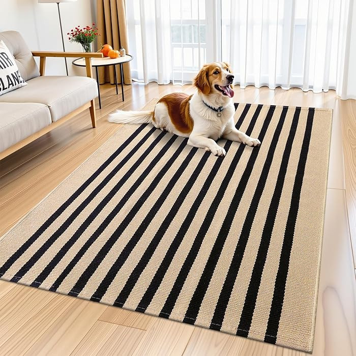OLANLY Brown and Black Striped Rug 4' x 6' – Washable Cotton Doormat for Indoor Outdoor Use, La... | Amazon (US)