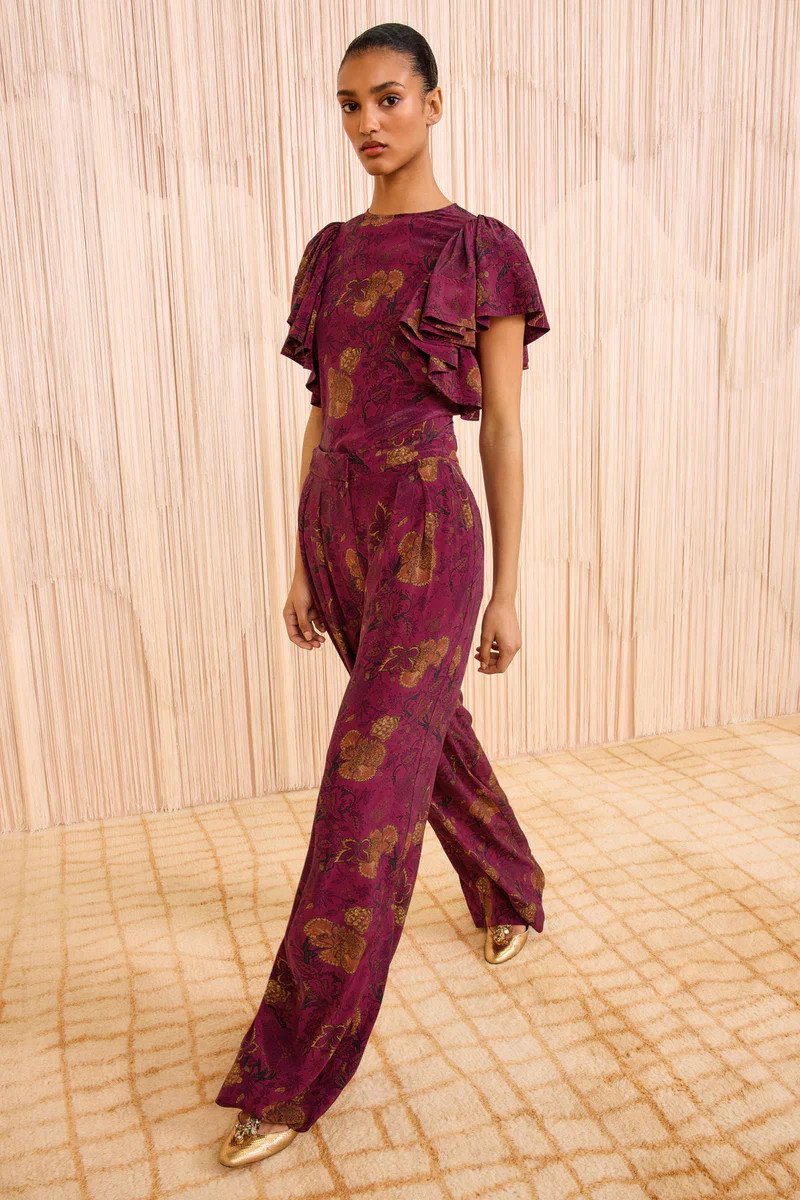 Aviva Silk High Waist Wide Leg Pant - Peony | Ulla Johnson