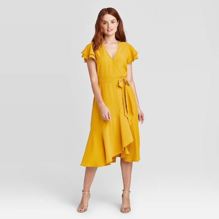 Women's Ruffle Short Sleeve Wrap Dress - A New Day™ Gold | Target