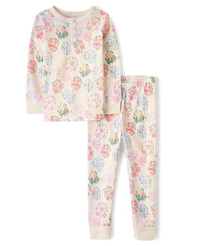 Gymboree,Girls,and Toddler 100% Cotton Henley Long Sleeve Top and Pants,Gymmies Pajama Set,Festive Eggs,5 Years | Amazon (US)