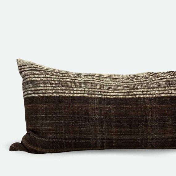 Large Lumbar Pillow Cover - Cocoa Indian Wool Stripe | Etsy (US)