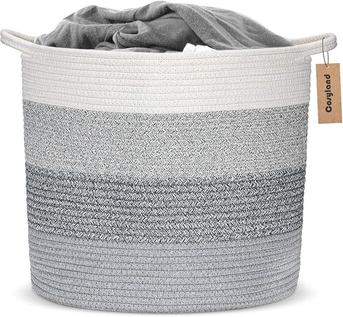 COSYLAND Large Woven Storage Basket 15.8 x 15.8 x 14.6 inches Cotton Rope Organizer Baby Laundry ... | Amazon (US)