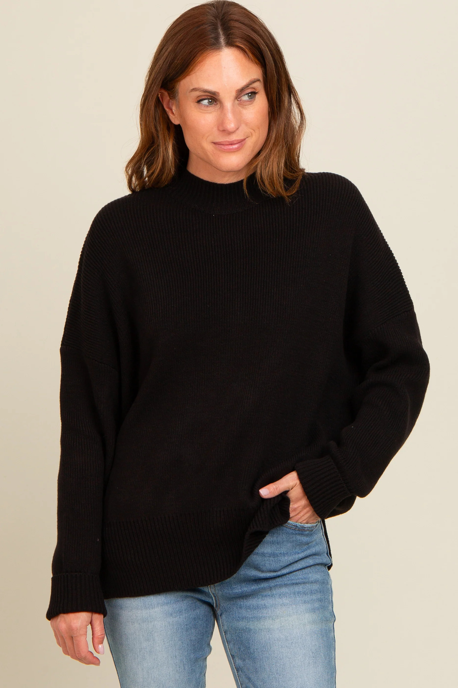 Black Mock Neck Basic Sweater | PinkBlush Maternity