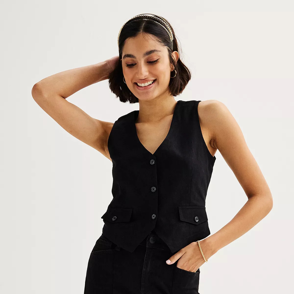 Juniors' SO® Linen Vest | Kohl's