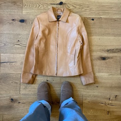 Vintage Gap Tan leather jacket with a 90s vibe RARE Medium | eBay UK