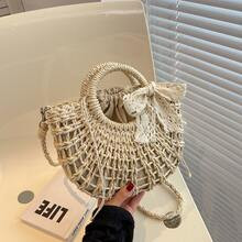 Twilly Scarf Decor Drawstring Design Straw Bag | SHEIN