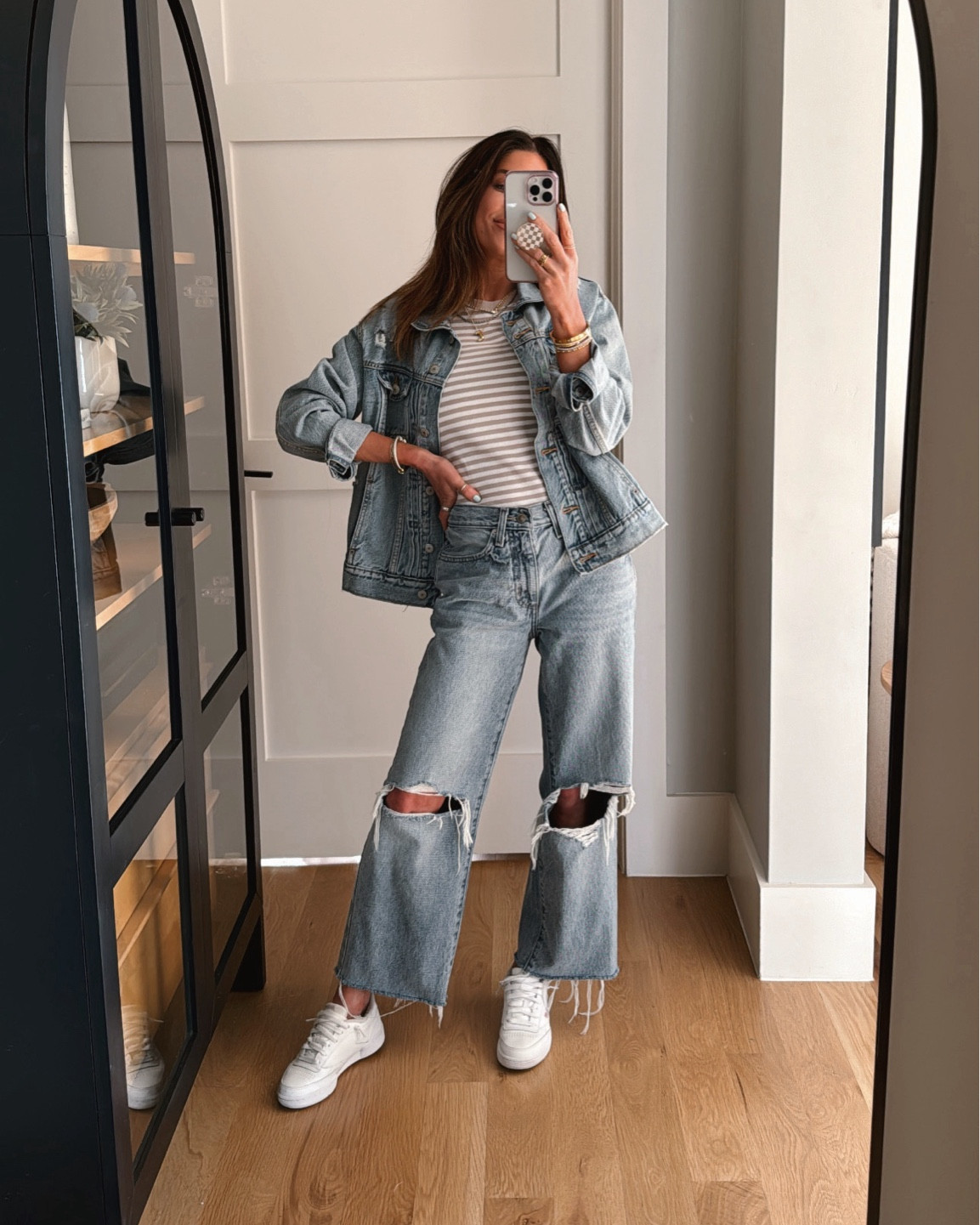 Denim with denim!🫶🏼 // I cut the bottoms off these Target jeans to make them ankle length, wearing small long in this tee, and medium in denim jacket. 



#LTKshoecrush #LTKfindsunder50 #LTKstyletip