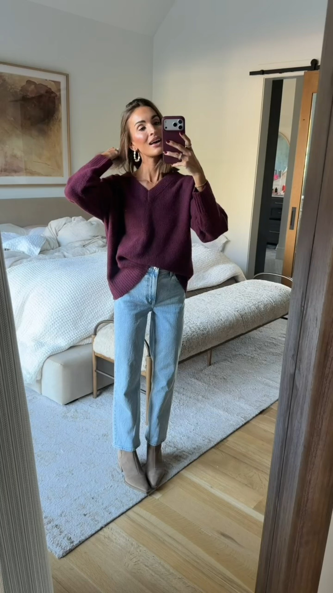 they just brought back this sweater in the prettiest burgundy color 😍  these are some of my most worn, favorite jeans too 🙌🏼 both on major sale! 

#LTKCyberWeek