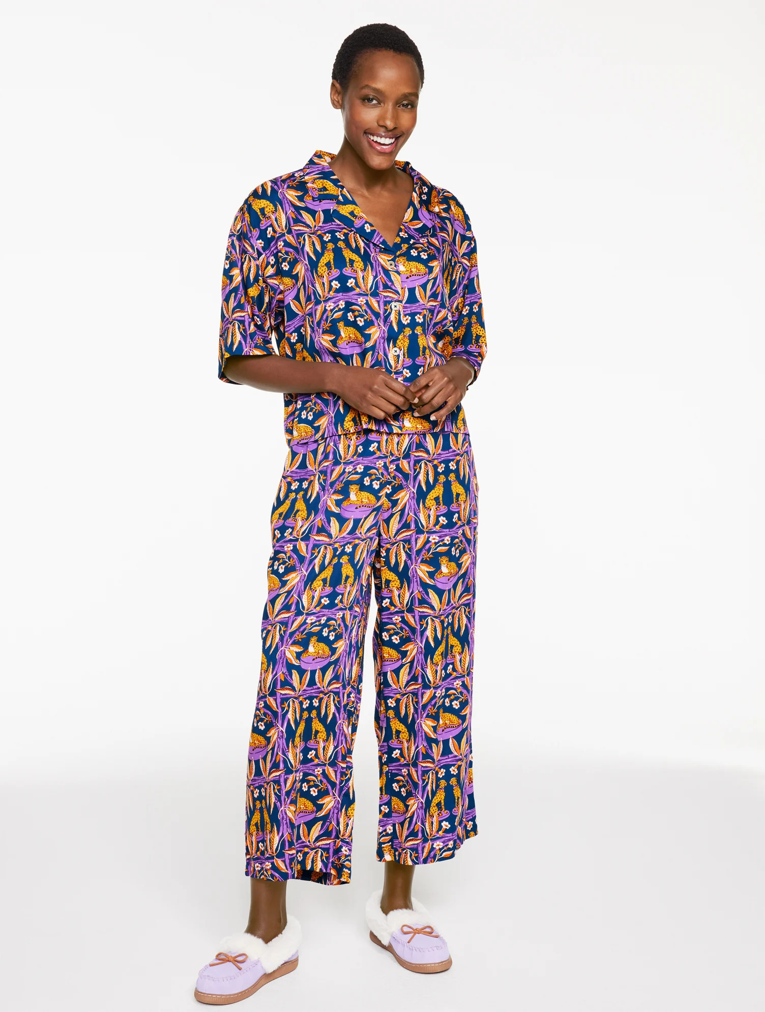 Printfresh Satin Wildest Dreams Pajama Set - Royal Cheetah - Navy Blue/Purple - Medium Talbots | Talbots