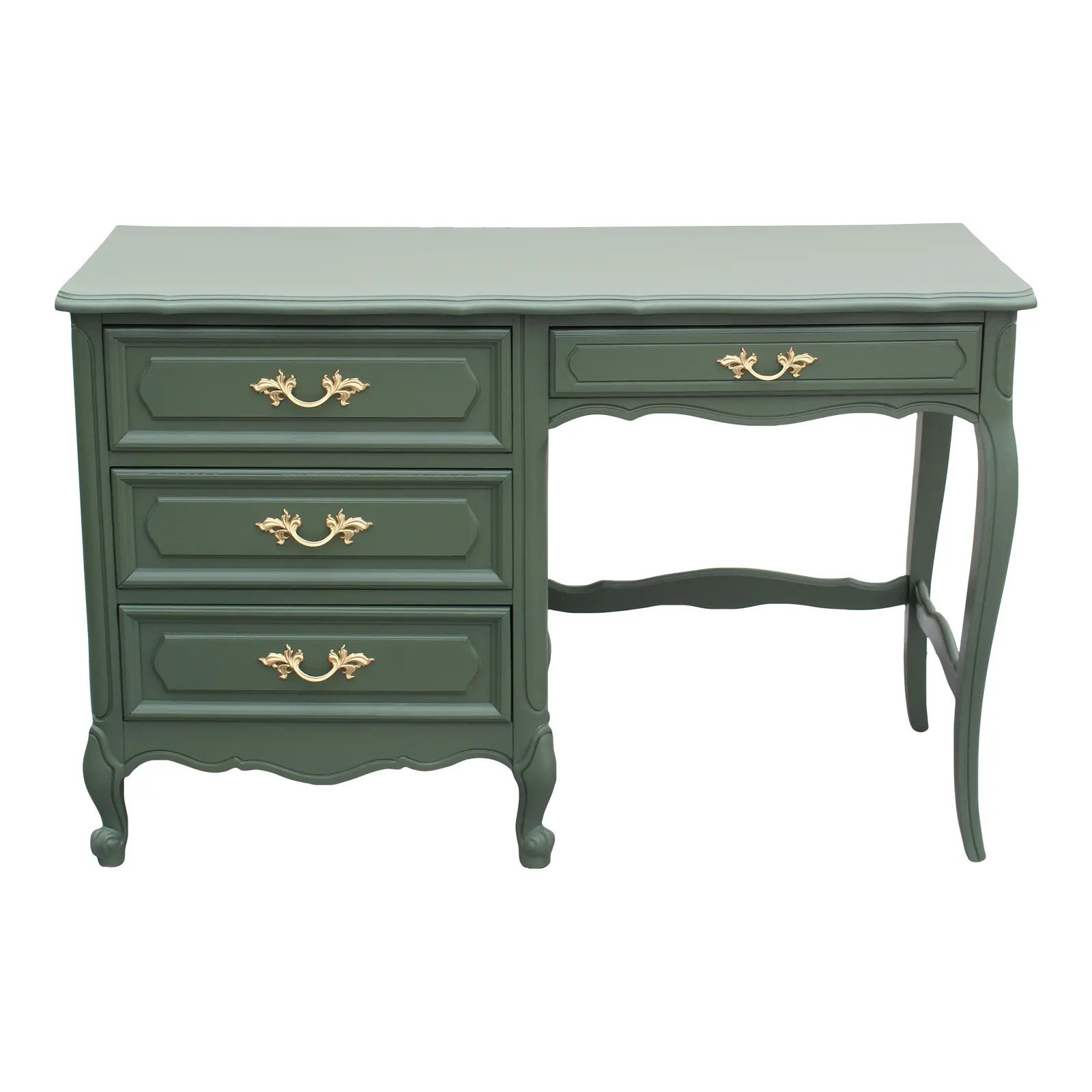 1970's French Style Green Desk of Four Drawers | Chairish