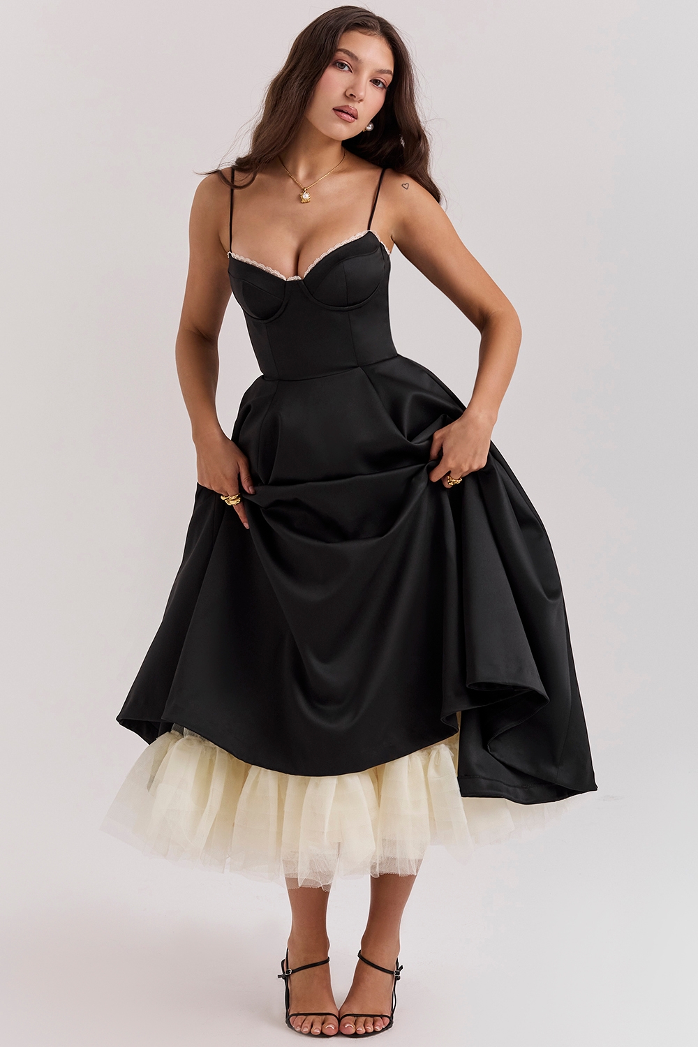 black tulle midi dress | House of CB