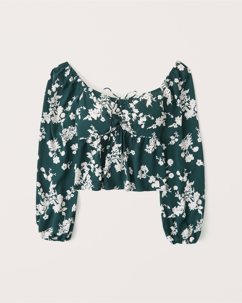 Women's Long-Sleeve Cinched Front Puff Sleeve Top | Women's Tops | Abercrombie.com | Abercrombie & Fitch (US)
