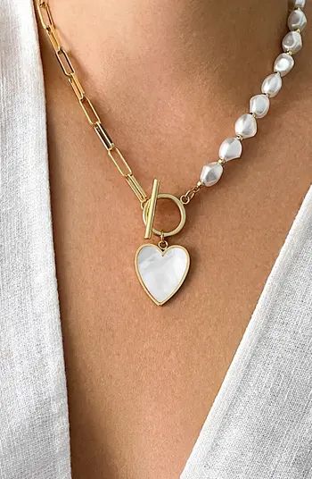 14K Yellow Gold Plated 10mm Pearl Heart Pendant Necklace | Nordstrom Rack