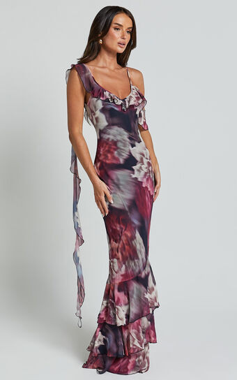 Riley Maxi Dress - Asymmetric Ruffle Detail Maxi Dress in Mariache Rose | Showpo (US, UK & Europe)