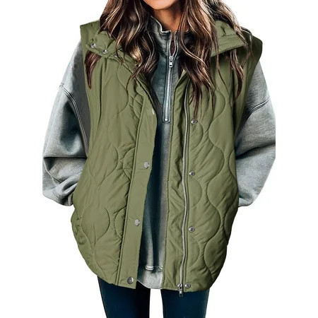 SHEWIN Puffer Vest for Women Lightweight Cropped Quilted Coat Button Zip Up Sleeveless Jackets Fall Spring Stand Collar Outerwear with Pockets | Walmart (US)