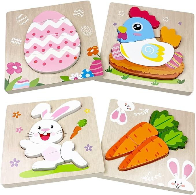Anditoy 4 Pack Easter Wooden Puzzles for Kids Toddlers Easter Toys Easter Basket Stuffers Gifts P... | Amazon (US)