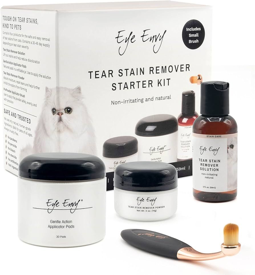 Eye Envy Cat Tear Stain Remover Starter Kit with ProPowder Brush | Stain Solution, Applicator Pad... | Amazon (US)