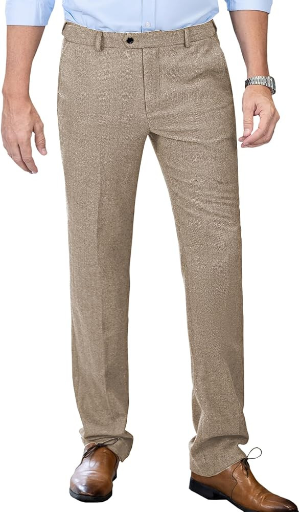 Men's Tweed Pants Herringbone Thick Wool Pleated Front Dress Suit Vintage Trousers | Amazon (US)