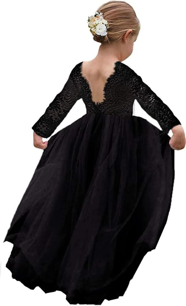 Girl Toddler Full-Length Straight Tulle Tutu Lace Back Party Flower Girl Dress | Amazon (US)