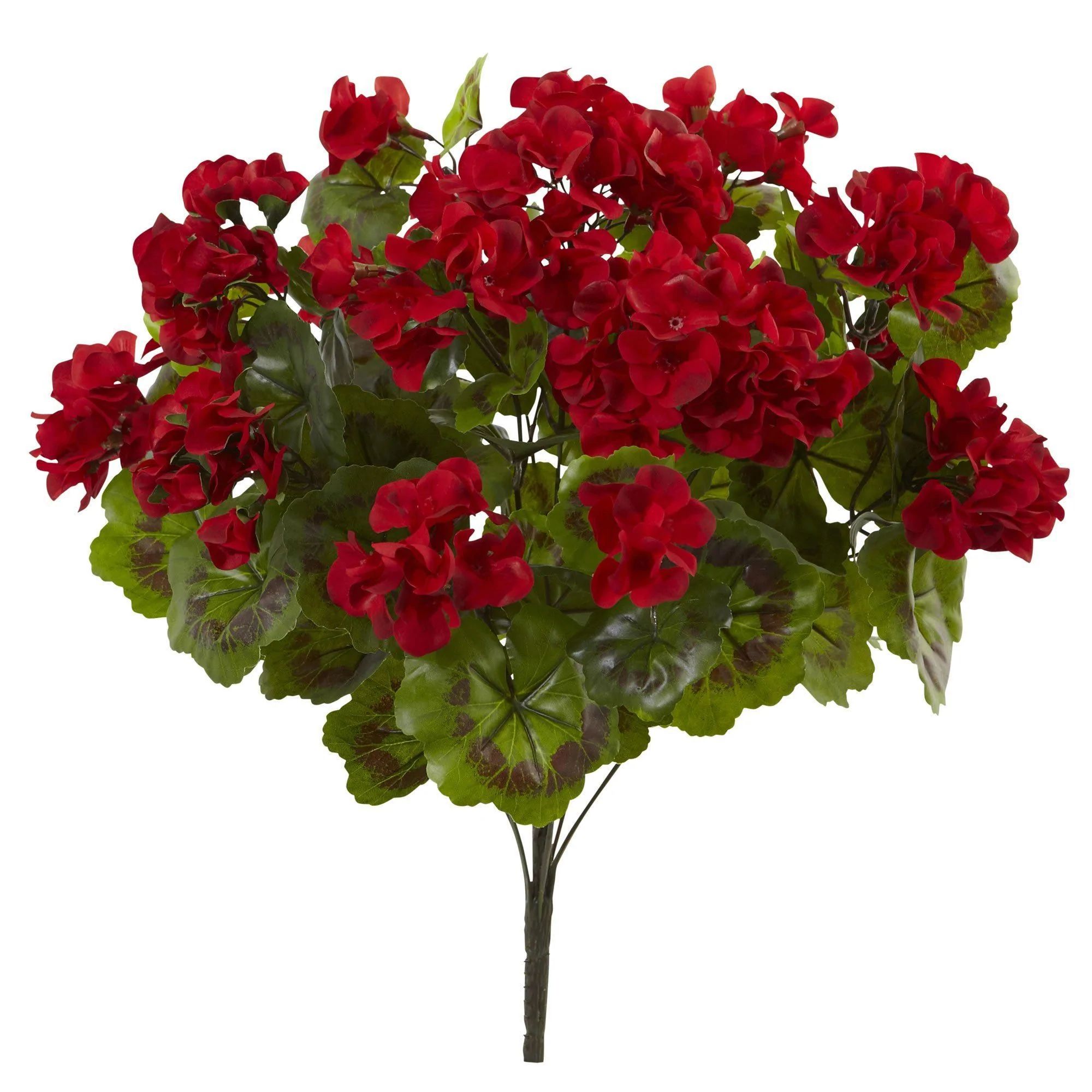 Artificial Red Geraniums Bush UV Resistant (Set of 3) | Nearly Natural