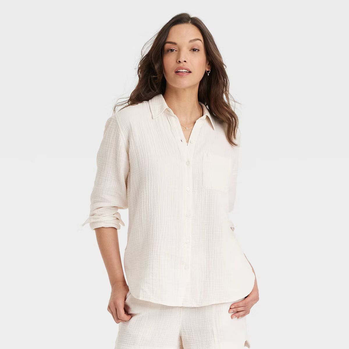 Women's Long Sleeve Gauzy Collared Button-Down Shirt - Universal Thread™ | Target