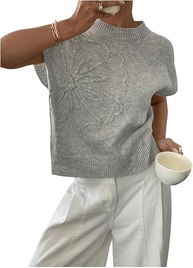 SOLY HUX Women's Short Sleeve Sweater 3D Floral Sweaters Pullover Tank Tops Knit Vest Trendy Fash... | Amazon (US)