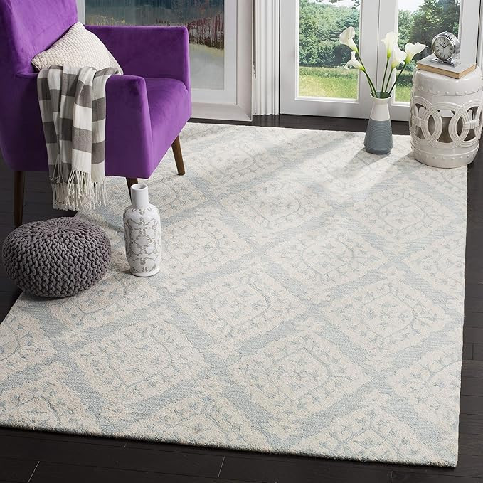 SAFAVIEH Micro-Loop Collection Area Rug - 8' x 10', Light Blue, Handmade Trellis Wool, Ideal for ... | Amazon (US)