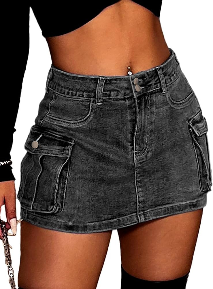 ELLEVEN High Stretchy Denim Cargo Skort for Women, High Waist, Casual Mini Y2K Jean Skirt Shorts ... | Amazon (US)