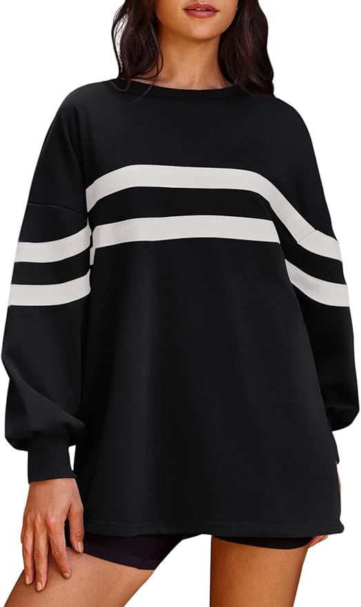 Panadila Womens Oversized Crewneck Sweatshirt Striped Pullover Long Sleeve Tunic Tops to Wear wit... | Amazon (US)