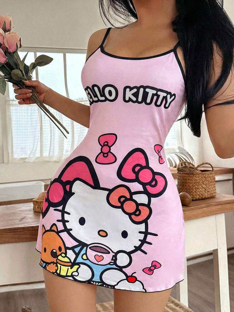 SANRIO 1pc Hello Kitty Pink Casual Cute & Comfortable Minimalist Slip Dress For Women | SHEIN