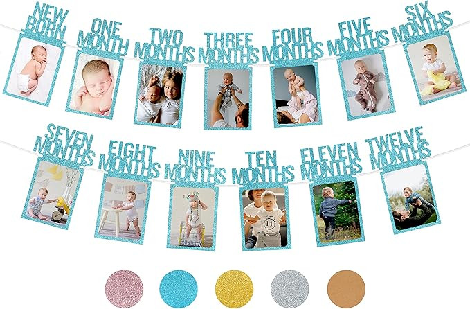 PartyHooman 1st Birthday Photo Banner for Baby from Newborn to 12 Months, First Birthday Decorati... | Amazon (US)