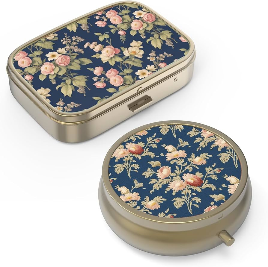 Pill Case Pill Box with Mirror Retro Small Pill Case for Purse or Pocket Bronze Pill Box or Vitam... | Amazon (US)