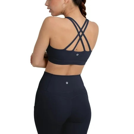 YITTY Active Women's UltraLuxe Strappy Medium Impact Bra, Athleisure, 4-Way-Stretch, Deep Navy, S | Walmart (US)
