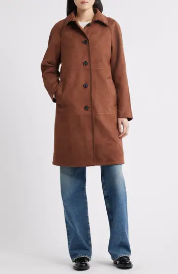BCBGMAXAZRIA Paneled Faux Suede Coat in Brown Suede at Nordstrom Rack, Size X-Large | Nordstrom Rack
