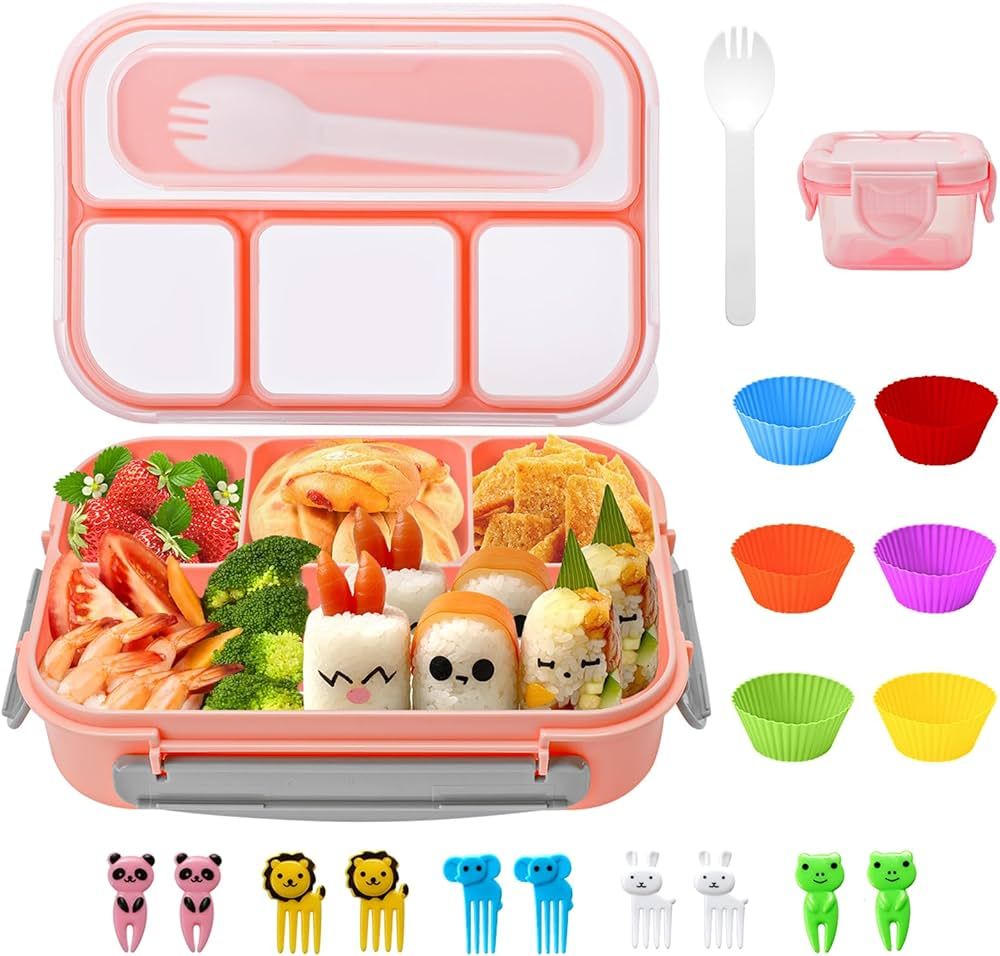Bento Box Lunch Box Kit for Kids Adults, 1300ML Large 4-Compartment Lunch Box w/Fun Accessories S... | Amazon (US)