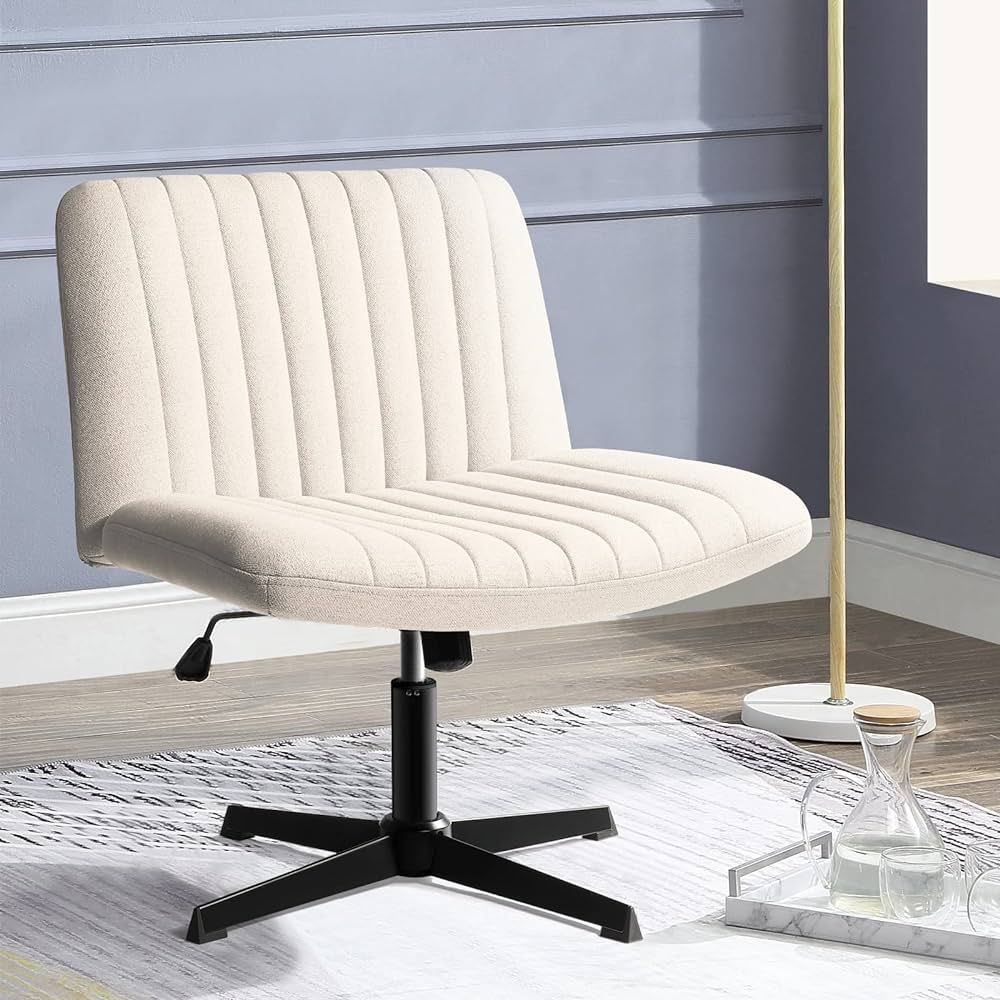 PUKAMI Armless Office Desk Chair No Wheels,Fabric Padded Modern Swivel Vanity Chair,Height Adjust... | Amazon (US)