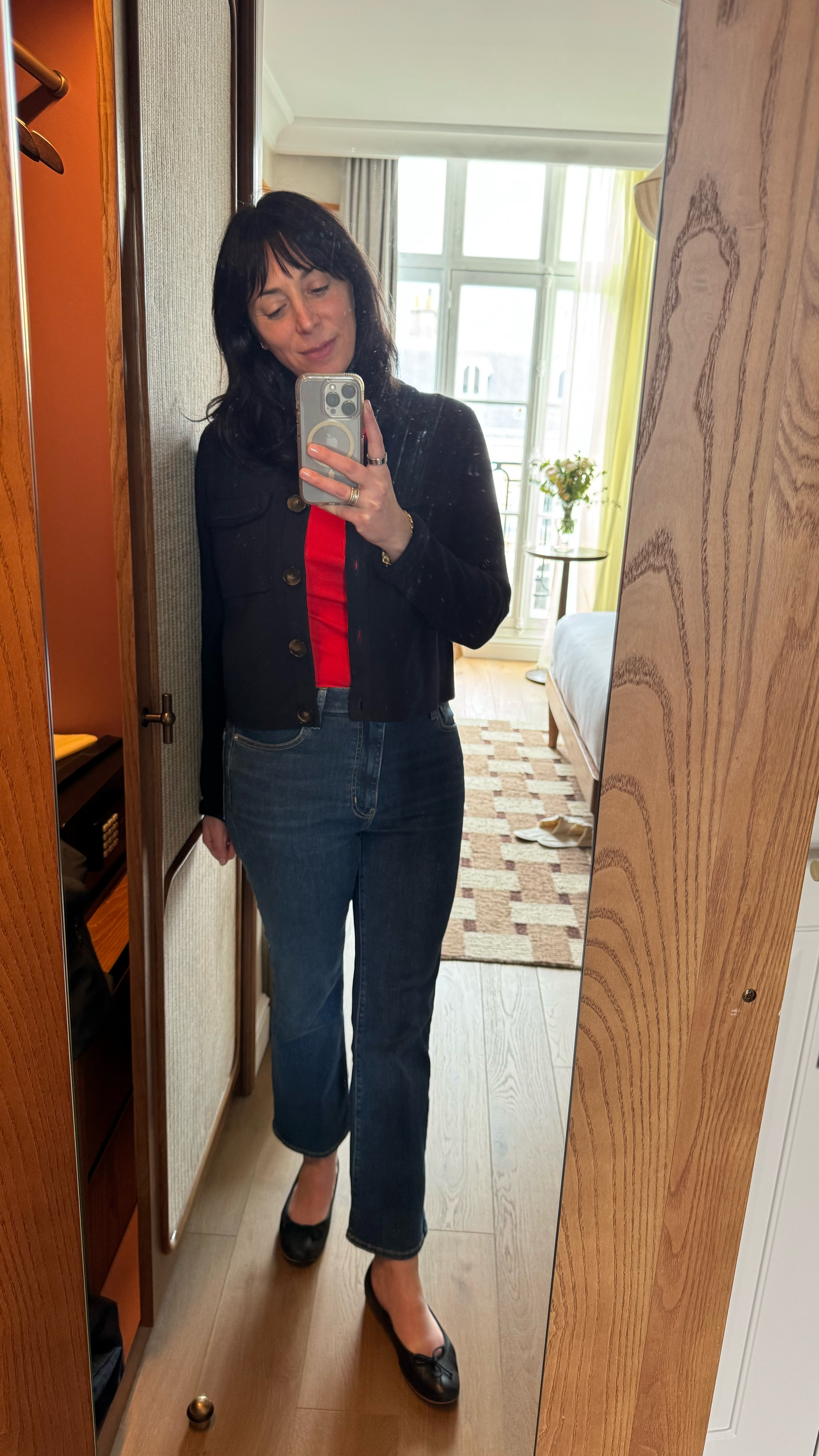 What I wore in Paris this week. Frame jeans are 25% off. I am in love with these cropped reboot. Wearing a size 28. 

#LTKOver40 #LTKSaleAlert