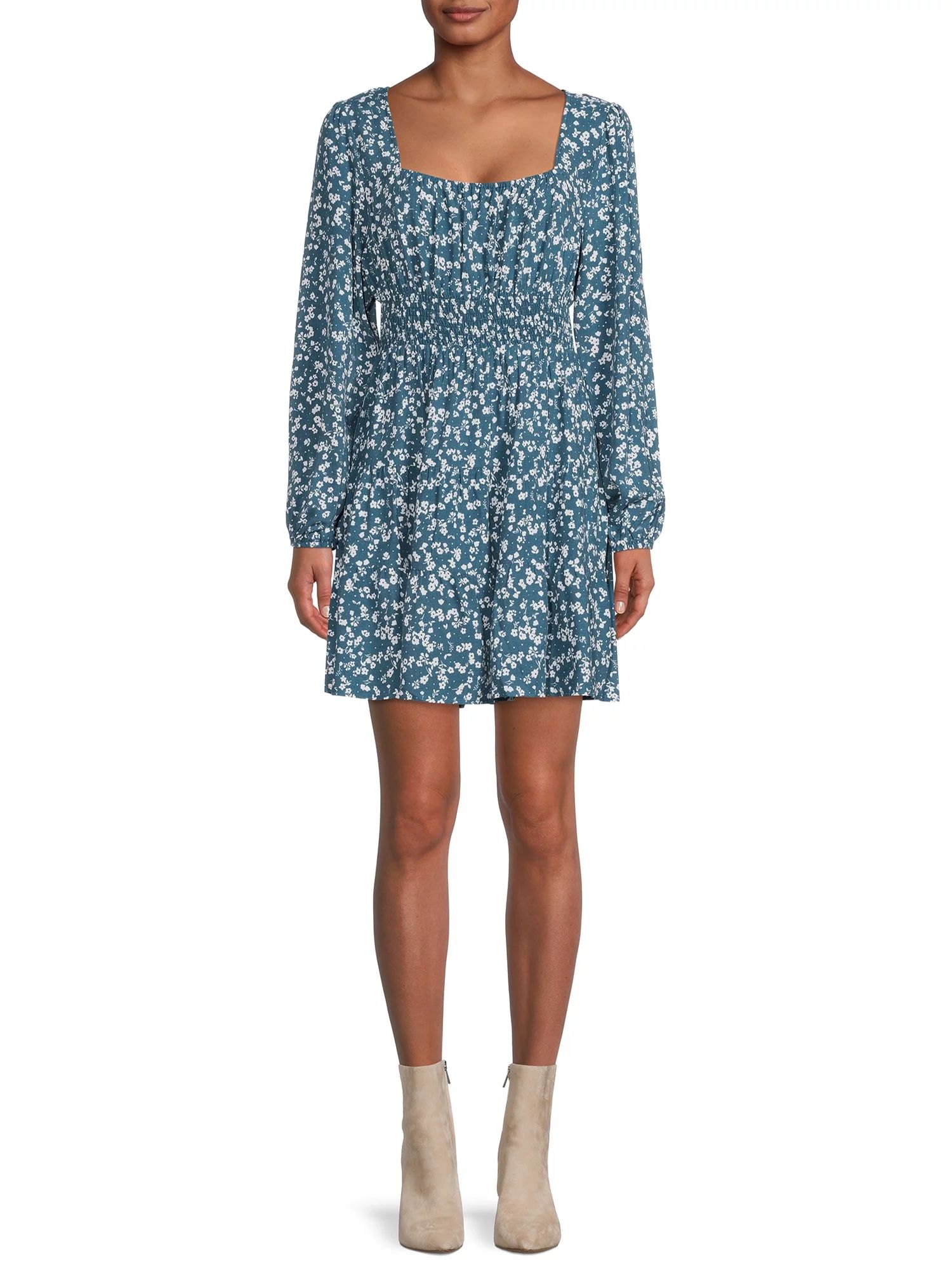 Liv & Lottie Juniors' Ditsy Floral Smocked Tiered Long Sleeve Dress | Walmart (US)