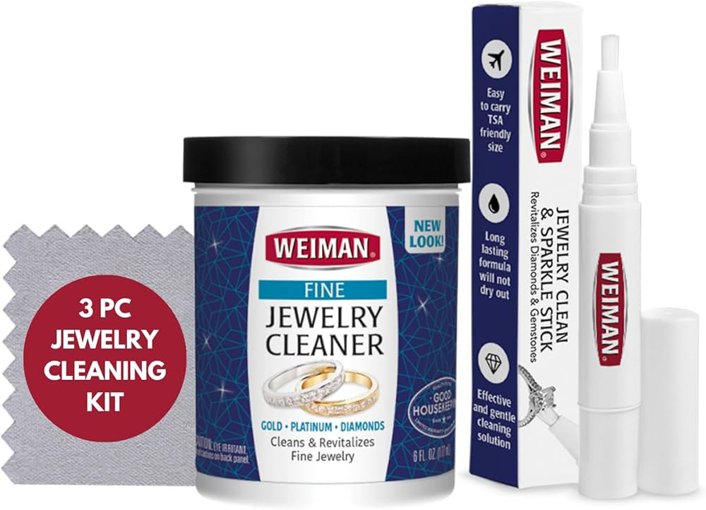 Weiman Fine Jewelry Cleaner Kit – 3PC Set, Jewelry Cleaning Liquid, Clean & Sparkle Stick and P... | Amazon (US)