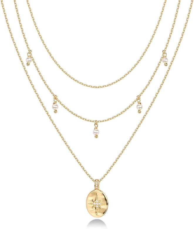 PAVOI 14K Gold Plated Layering Necklaces | Stylish Minimalist Design Pendant Necklaces | Bar, Lot... | Amazon (US)