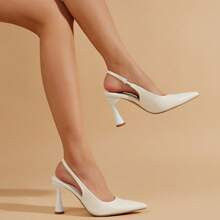 Elegant weiß Pumps mit für minimalistisch spitzer Zehenpartie, Pyramidenabsatz Slingpumps mit | SHEIN