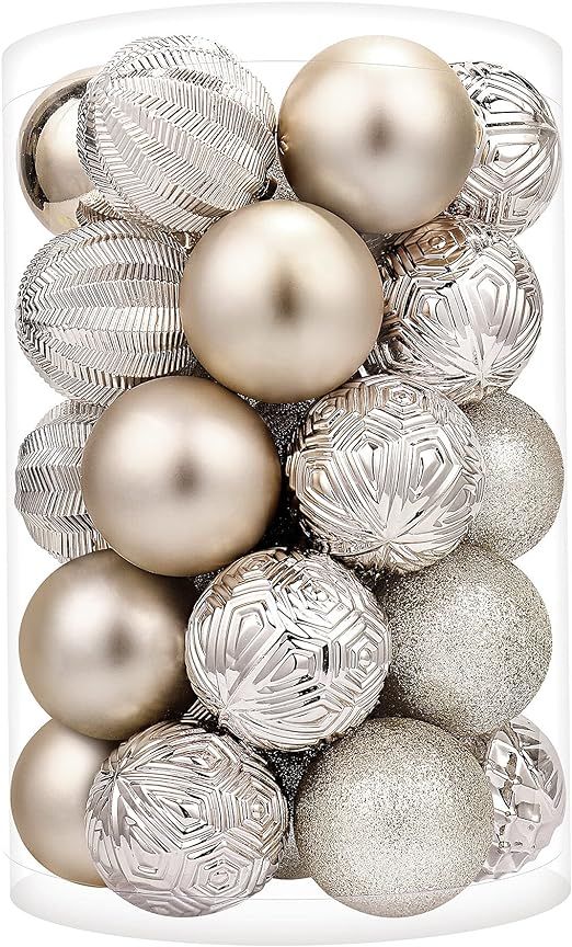 ISULIFE Christmas Ball Ornaments(2.36",Champagne) 34ct Shatterproof Christmas Tree Ball Ornaments... | Amazon (US)