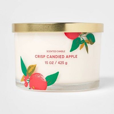 15oz Lidded Glass Jar Cream Apple Print3-Wick Crisp Candied Apple Candle - Opalhouse™ | Target