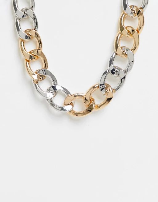 ASOS DESIGN chunky chain necklace in mixed metal | ASOS (Global)