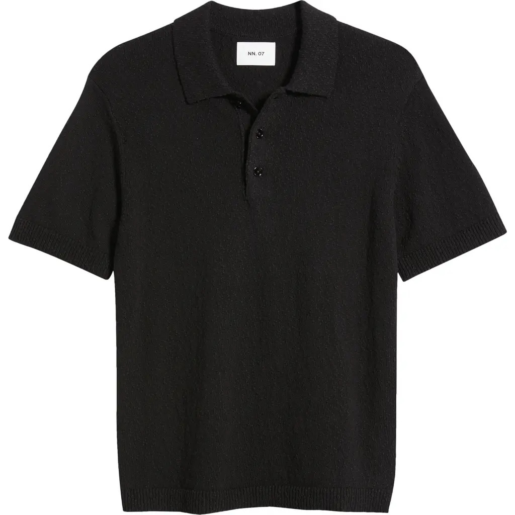 NN07 Randy Jacquard Cotton Polo in Black at Nordstrom, Size Small | Nordstrom