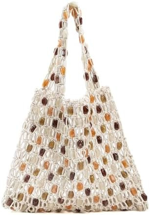 Boho Crochet Shoulder Bag for Women, Colorful Beaded Beach Tote Handbag Lightweight Summer Knit H... | Amazon (US)