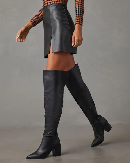 Going Places Faux Leather Over The Knee Boots - Black | VICI