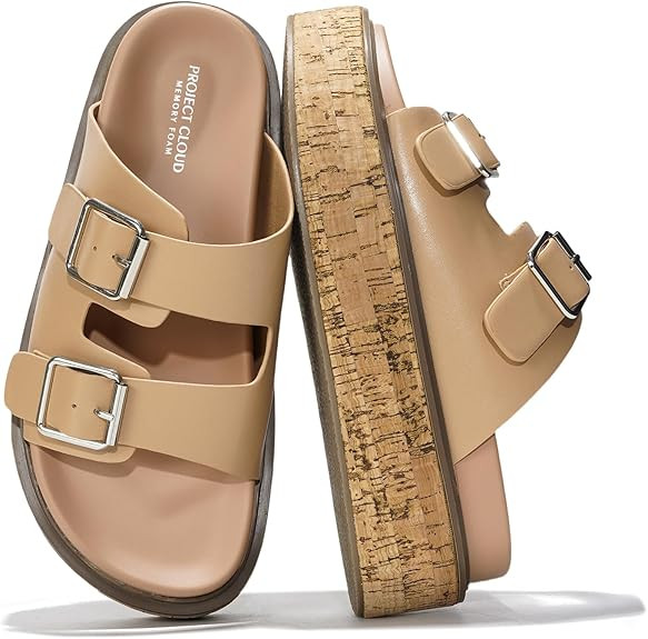 Project Cloud Wedge Sandals for Women, Leather Summer Sandals w/Memory Foam Insole Wedges for wom... | Amazon (US)