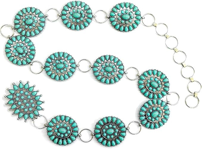 CNBOME Women's Western Cowgirl Turquoise Stone Concho Metal Chain Belt 4 sizes S/M/L/XL | Amazon (US)