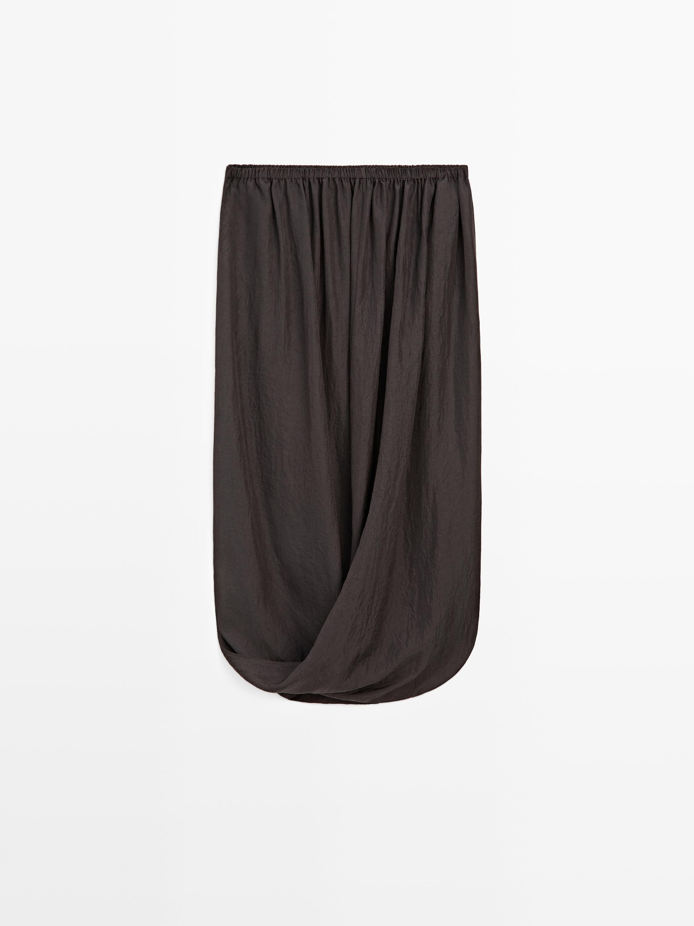 Midi skirt with gathered waistband \u00b7 Brown \u00b7 Dress | Massimo Dutti | Massimo Dutti US